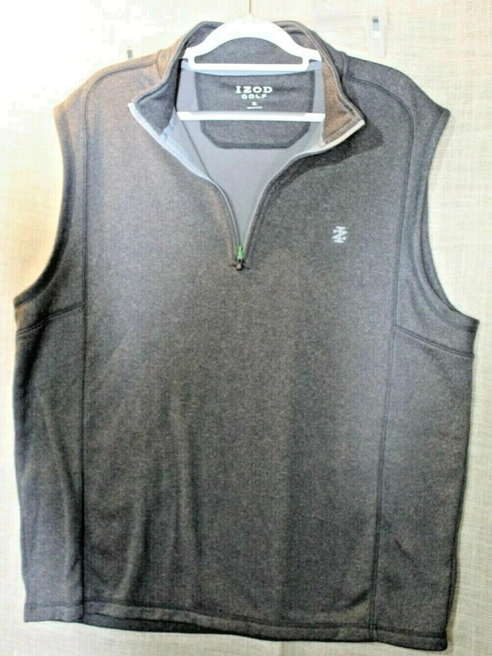 IZOD Sweater Vest Mens XL Gray 1/4 Zip Mock Neck Golf Polyester Knit Lightweight
